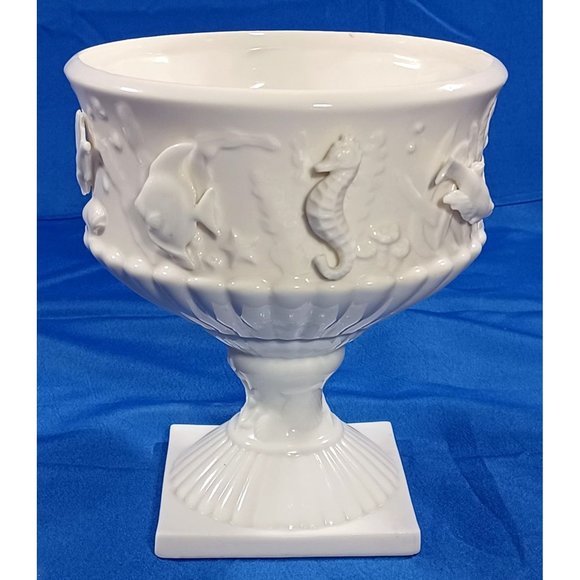 Vtg Lenwile Porcelain Sea Creatures Blanc De Chine Sculpture Cachepot Cach Pot - Picture 2 of 12